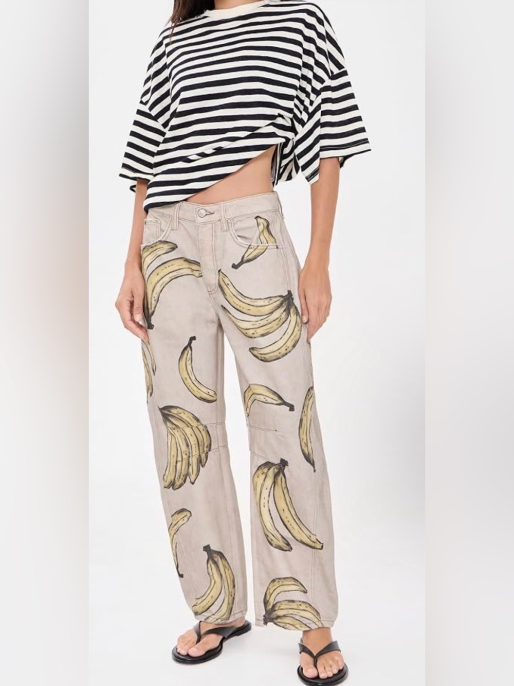 Banana Print Wide-Leg Pants - Beige